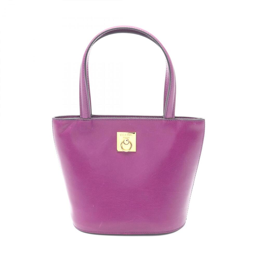 Celine Tote Handbag Leather Purple